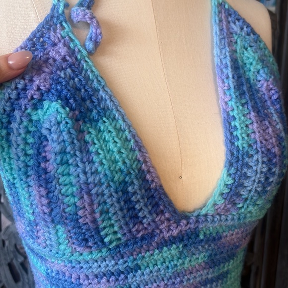 🦋 Hand Crocheted Hippie Halter Multicolored Woodstock Festival Top 🦋 Free Size - Picture 3 of 8